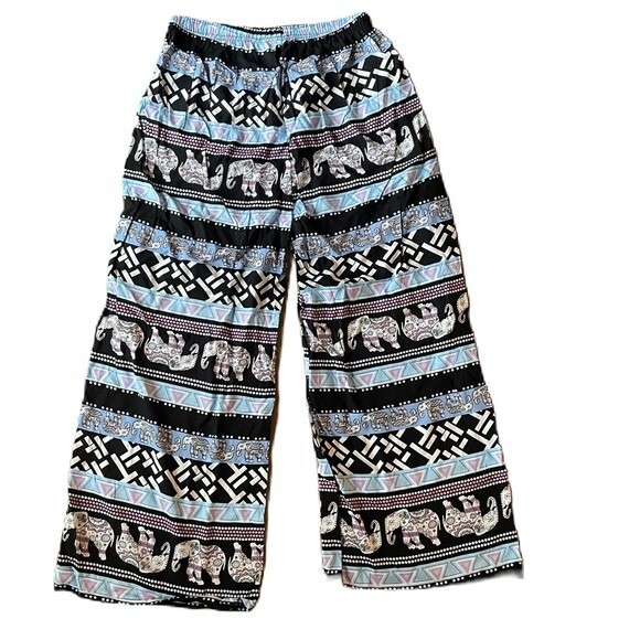 Famous BOHO Chang Elephant Thailand Patterns Lose Pants Casual Women's Pant Blue - Picture 2 of 8